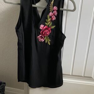 Floral Embroidered Black Sleeveless Top